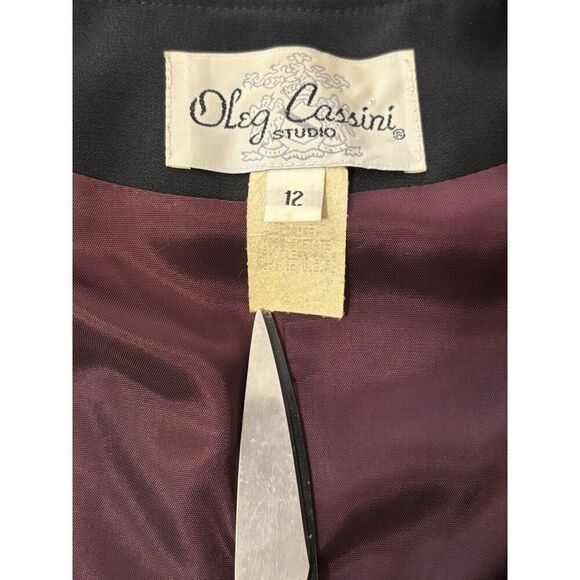 Vintage Oleg Cassini Studio Black Dress Coat Size 12 Purple Lining Made in USA - Picture 4 of 7